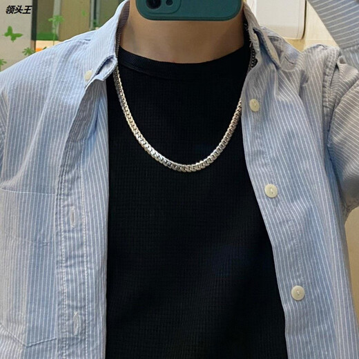 Guanpuge Fat Donglai same style pt950 platinum Cuban chain new boys platinum Cuban embossed necklace trendy brand versatile autumn white gold necklace 45cm long 6mm wide