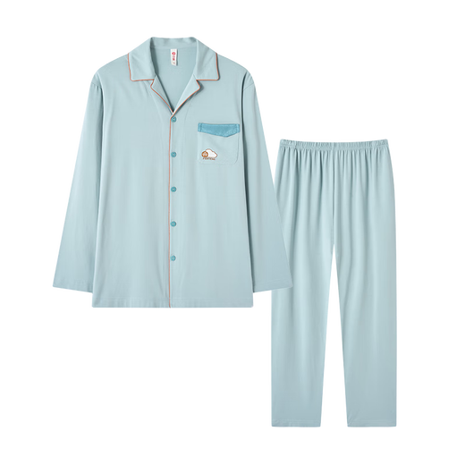 Fen Teng Fen Teng Couple Pajamas Soft Cotton Cotton Fan Chengcheng's Same Style Stars' Same Style 40 Count Cotton Mo Couple's Home Clothing Set Light Blue - Men's L