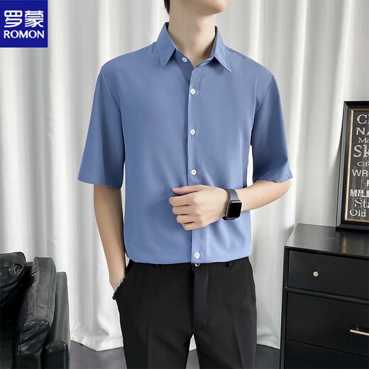 罗蒙（ROMON）白衬衫男短袖休闲毕业照衬衣西裤套装面试正装韩版商务职业大学生 白色衬衫+黑色九分西裤 2XL 140-155斤左右