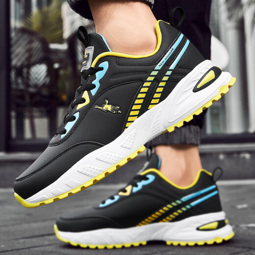 Jordan Grand Summer Men's Shoes Zapatos de gran tamaño Casta Anti-Slip Shoes 46 Air Cushion 47 Sports impermeables de cuero impermeables Sports Running Black and Yellow 9737 41