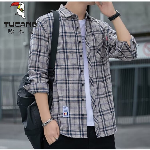 Camisa de carpintería (Tucano) Camisa Hombres 2025 Camisa informal a cuadros a cuadros y otoño Camisa de manga larga Top retro de verano suelto de verano versátil K12108 blanco 90-110Jin [Jin iguala 0.5 kg] m