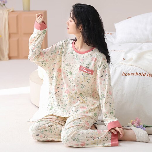 Pajamas Zhaolu Chaoshan Jieyang pour les femmes au printemps et à l'automne avec des coussinets poitrine de style chinois intégrés costume à manches longues pour femmes Cotton Summer Chinese Home Clothing Y13362 M (recommandé 75/95jin [Jin équivaut à 0,5 kg]))