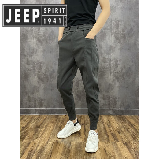 JEEP SPIRIT Jeep Internet celebrity 2025 trendy brand handsome casual pants men's versatile slim spring and summer sports nine-point tie-fitting black 834 single size 31130-140Jin [Jin equals 0.5 kg]