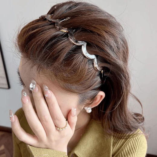 Yuqi wavy high skull non-slip headband women's face wash hairpin high-value bangs hairpin headdress dual-purpose C1-black hairband