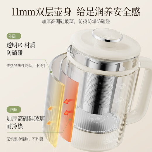 Midea health kettle, double-layered anti-scald tea kettle, 24h reservation kettle, 12-hour constant temperature electric kettle, antibacterial 316L, national subsidy YSAS0801