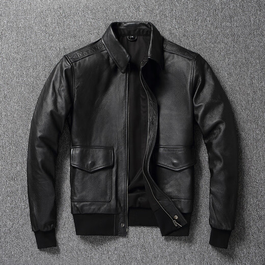 Jeep Spirit Cabeza Cabeza de vaca Cuadro de cuero Genno de cuero genuino Hombres A2 Chaqueta de cuero Piloto Gran tamaño de los hombres Men de algodón Men cómodos y versátil Elegante Línea Blanca y Amarilla Versión 2XL