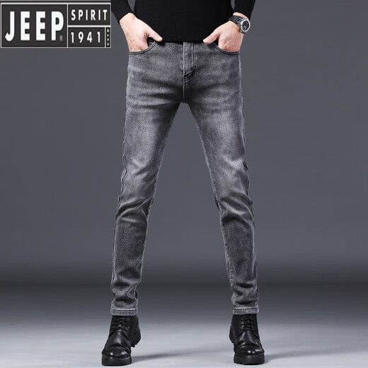 Jeep Spirit Smoke Grey High-End-Herren Jeans plus Samtmarke Herbst und Winter Neue elastische kleine Füße Schlankes verdickte warme Hose 1049 Ash 28