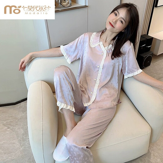 Modal French Palace Style Ice Seide Pyjamas Damen-Kurzarmhose im Sommer Neue Internet-Promi-Kleidungsstil-Kleidungsstücke Set hochwertig-yfy9905 Kurzarmhosen] M empfohlen 80-100jin [Jin gleich 0,5 kg]]