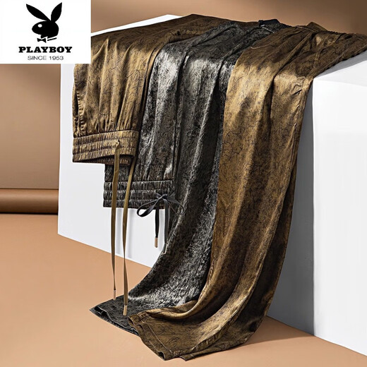 Playboy (PLAYBOY) light luxury high-end smooth flowing retro ice silk acetate pants anti-wrinkle sports sweatpants men's loose straight-leg casual pants 9892 #华 M [90-110Jin[Jin equals 0.5 kg]]