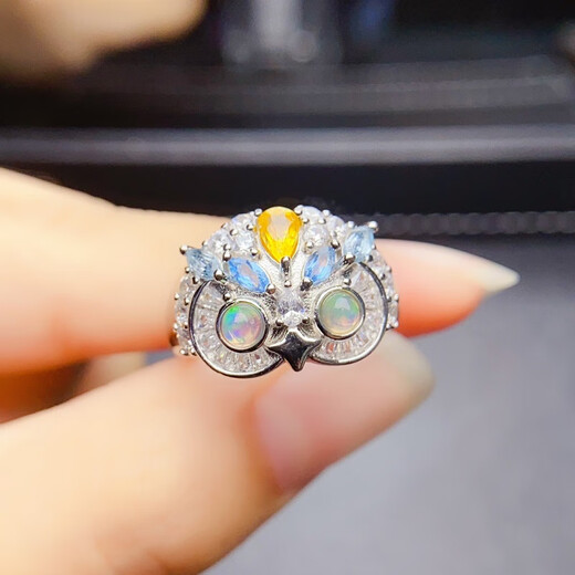 Shiyi Natural Fanta Garnet Owl Ring for Women S925 Sterling Silver Purple Tooth Tanzanite Opal Little Red Book Same Style Rose Gold Natural Fanta Stone + Topaz + Yellow Sapphire Opening Adjustable