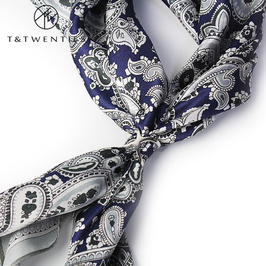 T / t / vingt-vingt écharpe en satin masculin de soie masse fleur de stentat à la soie square carrée du cou de couche vintage fleur fleur bleu gris carré écharpe 7028 élégant. Paisley bleu