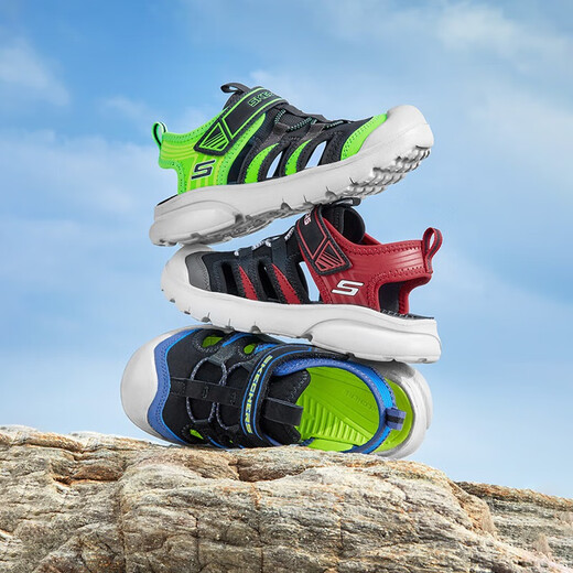 Skechers Skechers children's toe sandals boys' shoes summer lightweight non-slip boys' big head beach shoes 406511L black/blue/lemon/BBLM 36