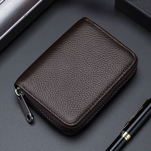 Genuine leather anti-degaussing card holder for men and women, compact anti-theft swiping bank card holder, large capacity multi-functional ID holder, card holder, first layer cowhide, 22 card slots, black card degaussing/anti-degaussing, anti-theft swiping-/anti-degaussing
