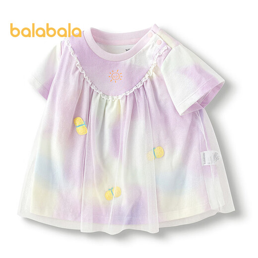 Balabala baby short-sleeved t-shirt baby girls tops 2025 summer wear sweet mesh stitching fashionable 209225117004