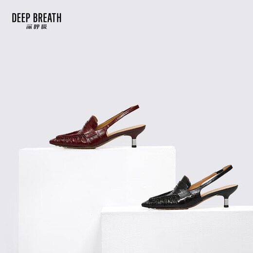 DEEP BREATH Deep Breath Women's Shoes Old Qianfeng Eel Leather Commuter Single Shoes Thin Heel Empty Shoes Women's AX11151 Red 34