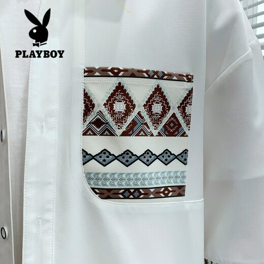 Playboy (Playboy) Camisa de manga corta a plazo) para la chaqueta de verano de los hombres Vacaciones de la marca Handsome Lazy Lazy Casual Seda de la manga de 7 trimestres 838 metros de blanco 3xl