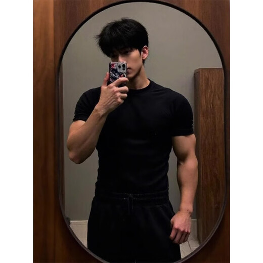 Digada short-sleeved T-shirt for men's summer new style, solid color, American style, slim fit, high-end sense, handsome inner wear, trendy fitness A+-Q1001-2 black XL