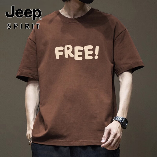 JEEP SPIRIT纯棉宽松港风短袖衫T恤男夏季2024新款ins潮牌男装美式高街半袖体 白色-1585-短款-100%纯棉 S 【建议90-115斤】