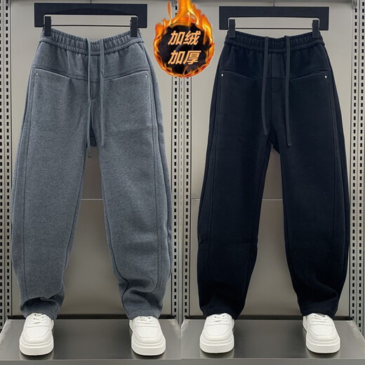 Kuraishi Kazuki autumn and winter 2025 new straight-leg sweatpants men's trendy brand loose and handsome versatile solid color casual plus velvet sports trousers Khaki Green XL (130-150Jin Jin is equal to 0.5kg)