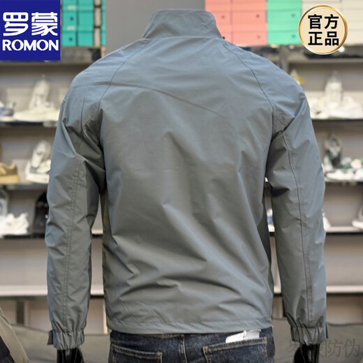 ROMON stand collar jacket men's spring and autumn gray handsome work jacket 2025 new men's casual tops new black L suitable for 120-140Jin Jin equals 0.5 kg