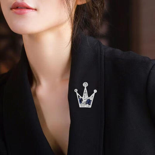 香莜儿胸针男士西装衬衫领针配饰水晶扣针防别针扣男生婚礼胸针装饰 皇冠金底白钻