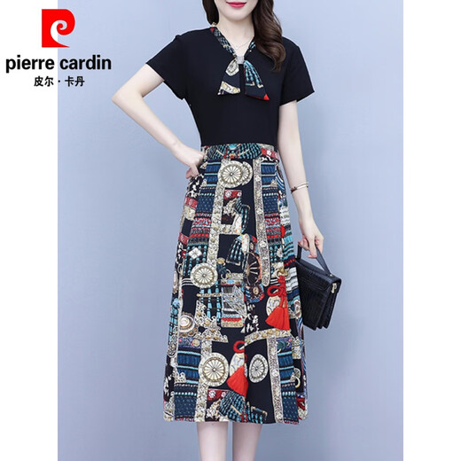 
Pierre cardin chiffon dress for women in summer 2025 new fake two-piece temperament and fashionable over-the-knee beautiful midi skirt 6626 black L suggests 90-100 Jin [Jin equals 0.5 kg]