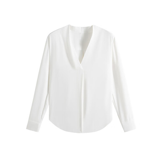 Harudi collarless white shirt women's anti-wrinkle work clothes top autumn high-end summer chiffon v-neck professional long-sleeved shirt white long-sleeved style M (90-110Jin Jin equals 0.5 kg)