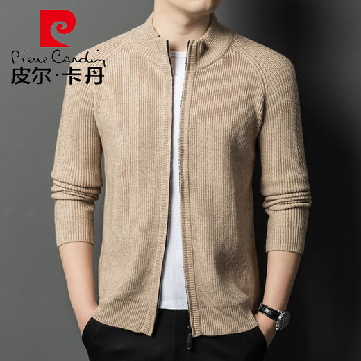 Pierre Cardin Cardigan Herren- und Winter-Reißverschluss-Standkragenpullover mittleren und jungen lässigen, gelegentlichen Striped Herren-Strickjacke gestrickt Camels 165/80A