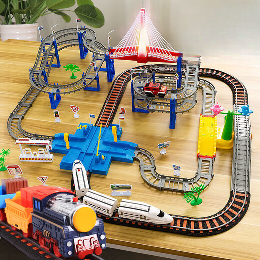 Kinder mit Hochgeschwindigkeits-Zug-Spielzeugspur Simuliertes Elektroauto 3 zweijähriger 4-jähriger 4-jähriger Baby Toy Boy Sound und Licht-Londoner Viadukt [Aufbewahrungsbox] Ladeversion-Elektrozug + 2 Autos + Auto