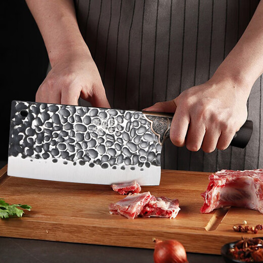 厨博手工锻打祥云纹家用斩切刀加厚砍骨刀锋利切片刀菜刀免磨厨房 一把