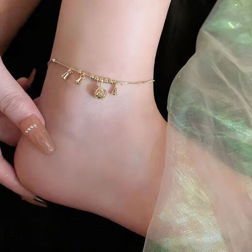 Chuxiao is suitable for 2024 new style 18K palace bell gold anklet women's bell anklet that does not fade 999 pure gold double layer star moon anklet