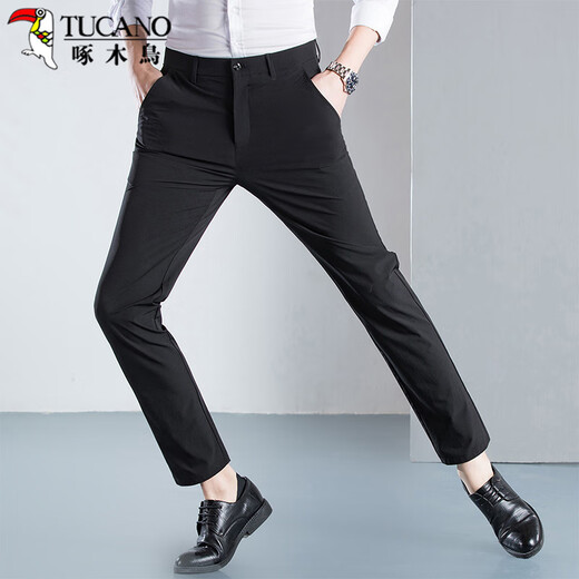 Woodpecker (TUCANO) casual pants for men summer business fashion versatile breathable suit pants slim long pants men's clothing black 35
