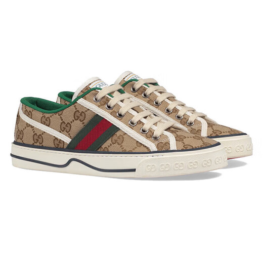 Zapatos para mujeres de Gucci (Gucci), logotipo retro de moda zapatos deportivos versátiles casuales de impresión, regalo de San Valentín chino, marrón 606110 HVK20 9766 35