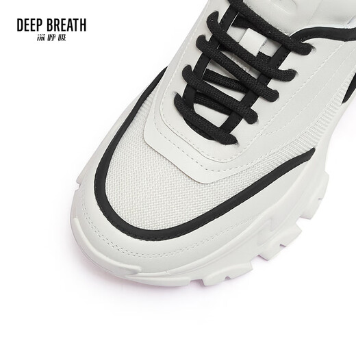 Deep Breath Tief Atem Frauenschuhe dicker Sohle Mode -Gurt gebogene Daddy Schuhe Casual Schuhe Ax12242 Weiß und Schwarz 38
