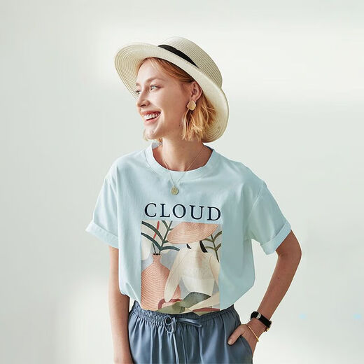 Camiseta de manga corta de manga corta de color azul junqi