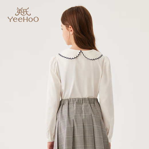 YEEHOO children's shirt girls spring new lace doll collar college style top spring fashion casual middle and large children's clothing small lace butterfly white 120