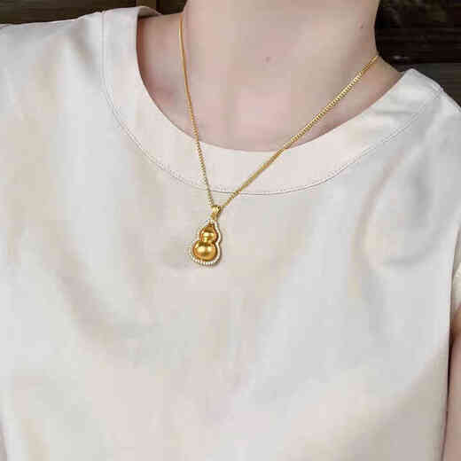 Senyong Gold Store's same style Fulu ancient sand gold gourd necklace pendant for women when the time comes to turn diamonds 18k versatile pendant Chopin chain 45cm ancient sand gold gourd