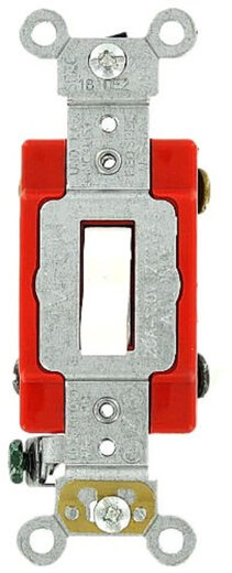 Leviton 20A four-way switch white panel side wiring self-grounding transformer required