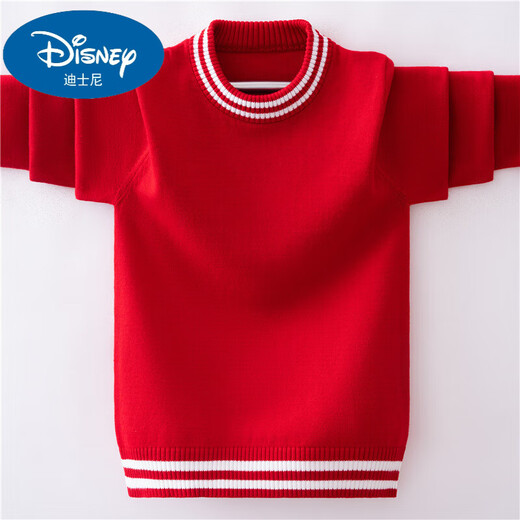 迪士尼（Disney）男童毛衣2025棉打底衫中大童洋气韩版套头圆领儿童羊毛衫针织 藏青色. 加厚一体绒 160 cm