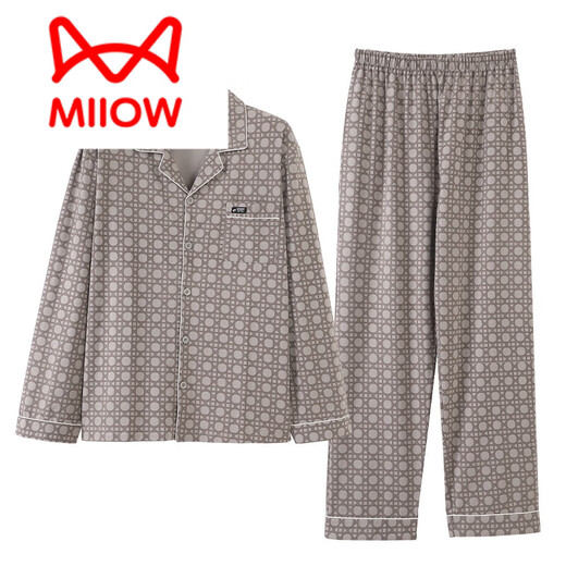 Catman (Miiow) Pyjamas für Männer Frühling und Herbst Reine Baumwoll-lange Ärmel 2025 Neuer Herbst mittlere und ältere Vater Männer Dünne Herbst- und Winter-Heimkleidung 3882 m (165 Größe) empfohlen, Gewicht zu tragen 100-125