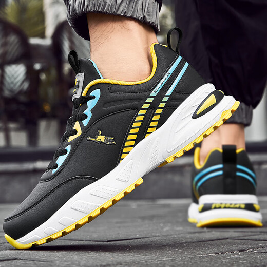 Jordan Grand Summer Men's Shoes Zapatos de gran tamaño Casta Anti-Slip Shoes 46 Air Cushion 47 Sports impermeables de cuero impermeables Sports Running Black and Yellow 9737 41