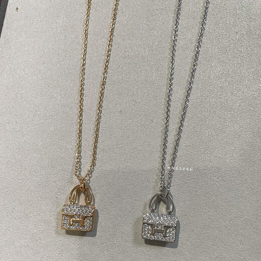 Olevo 18K rose gold Kang Kang bag necklace full of diamonds H letter pendant light luxury luxury internet celebrity clavicle chain 2024 new version rose gold