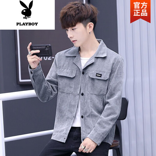 Playboy (Playboy) Denim Travail en velours côtelé Veste en vellence masculine 2025 Spring and Automne Veste Slim Short Top Coat Jacket Trend 624 Coffee XL 125-140Jin [Jin est égal à 0,5 kg]
