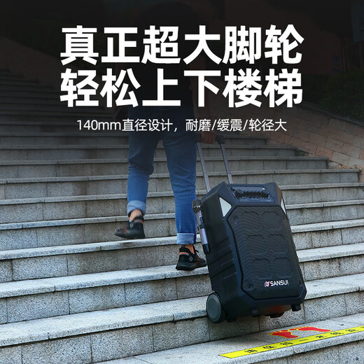 SANSUI D08 outdoor karaoke dedicated speaker 8-inch square dance portable trolley speaker outdoor performance high-power bass smart KTV with wireless microphone