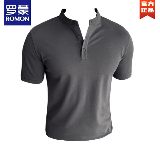 罗蒙（ROMON）商务亨利POLO.衫半袖男士夏季高质量痞帅风健身收袖口正肩短袖T恤 蓝色 L