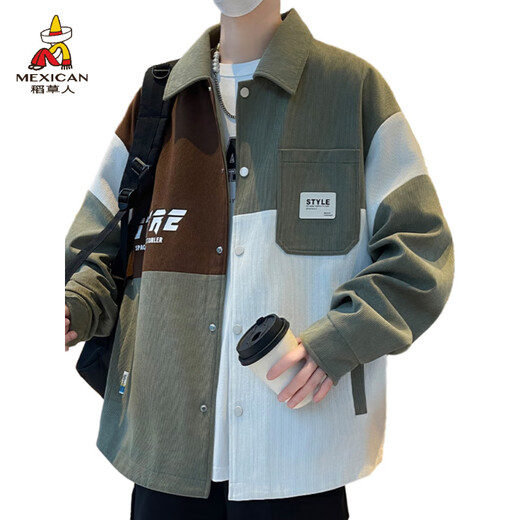 
Scarecrow (MEXICAN) Spring and Autumn Fatty Fashion Contrast Color Spliced ​​Shirt Jacket Men's Trendy Youth Plus Fat Plus Large Size Loose Casual Jacket D687 Jacket-Apricot Color 5XL Recommended 200-220Jin [Jin equals 0.5 kg]