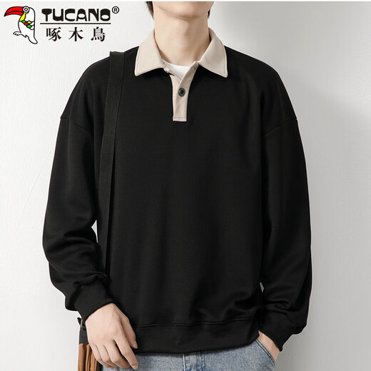 Woodpecker (TUCANO) sweatshirt men's long-sleeved T-shirt men's autumn and winter lapel loose bottoming shirt tops men's black XL