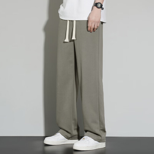 FANTA Chinese cotton heavy hemming style spring and autumn men's straight casual sports trousers Hong Kong style loose ANTA 660 gray green Hailanzhi 4XL