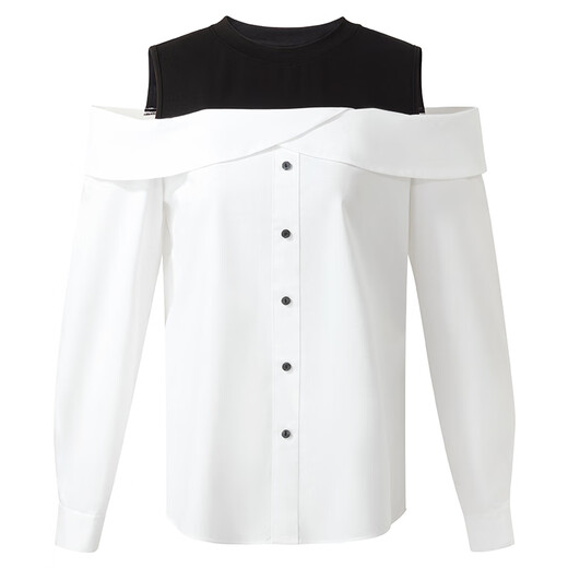Gloria shirt white solid color women's fake two-piece contrasting design commuter high-end top shirt 1E2L3E210 03W original white XS
