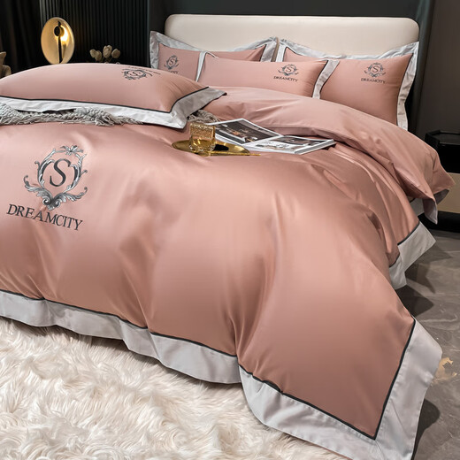 Fu'an Baina high-end 200 count long-staple cotton four-piece set 100 cotton pure cotton duvet cover sheet fitted sheet light luxury high-end bedding Prague - Mountain Gray 1.8m bed sheet style four-piece set duvet cover 200x230cm